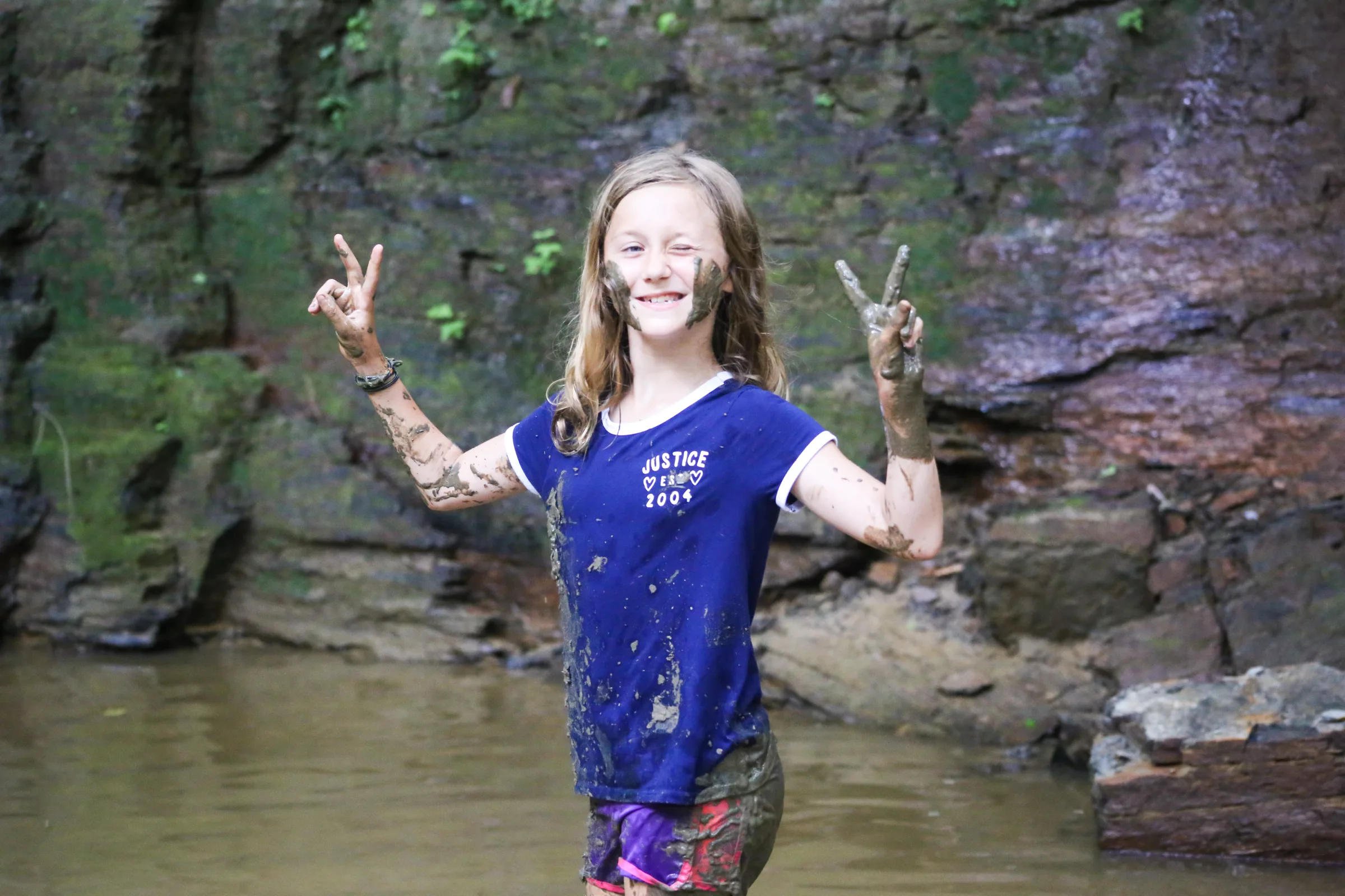Campers in the mud fight at Camp Huawni