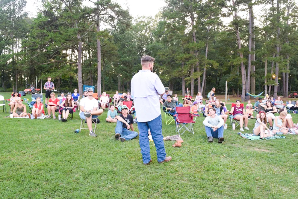 Storytelling on the front lawn at Camp Huawni today